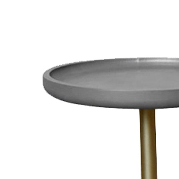 Round Wooden Side Table with Tripod Base， Small， Gold and Gray