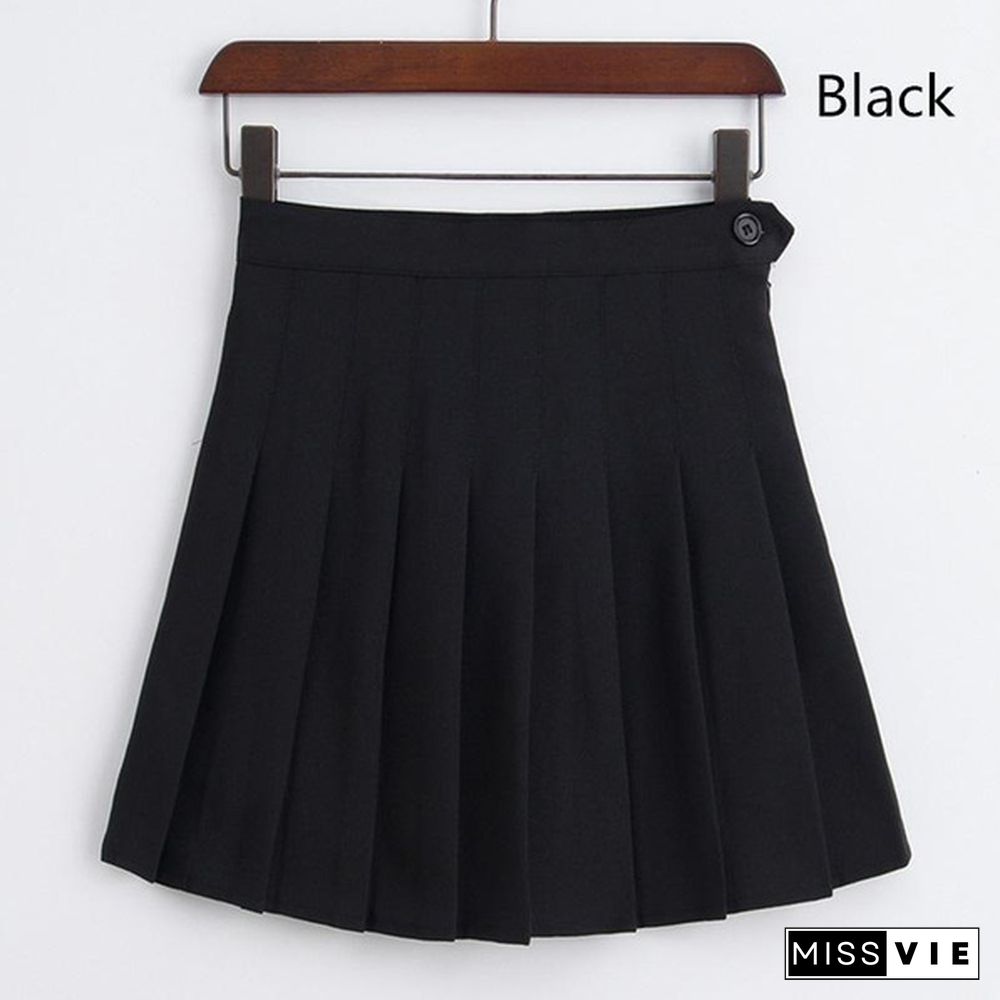 Women School Girls A-line Dress Summer Girls A Lattice Short Dress High Waist Pleated Tennis Skirt Uniform with Inner Shorts