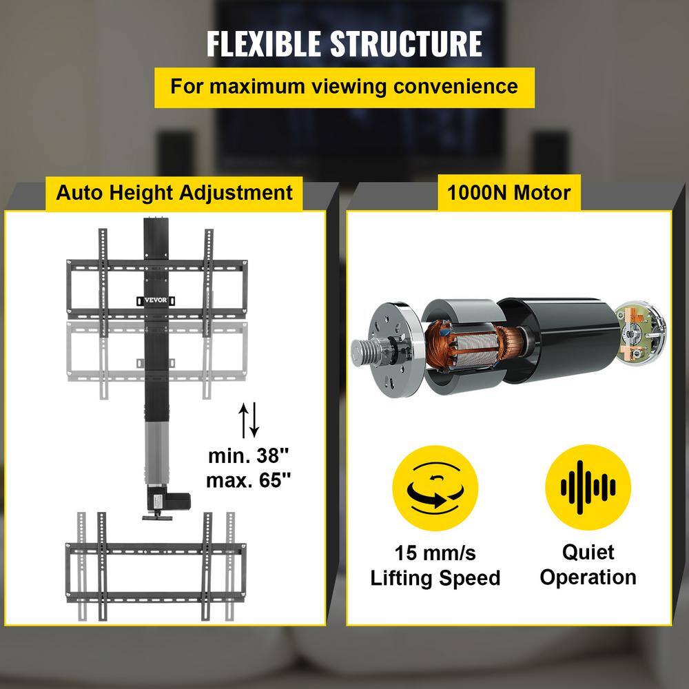 VEVOR Motorized TV Lift Fit for Max.50 in. Height Adjustable 38-65 in. Load Capacity 132 Lbs TV Lift Mechanism With Remote DSZJ700MM50YC0001V1