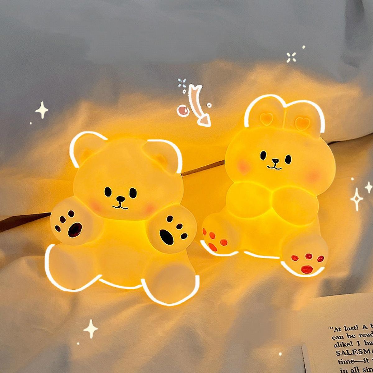 2pcs Led Night Light Lamp With Cartoon Animal Bear And Rabbit Shape For Kids Bedside Bedroom Living Room Decorative Lighting