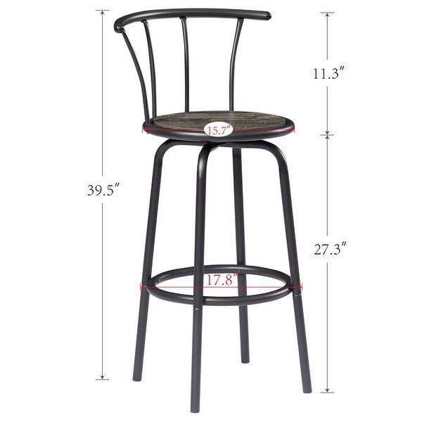 3-Piece Bar Unit with Metal Mesh Front and 2 Swivel Bar Stools with Back