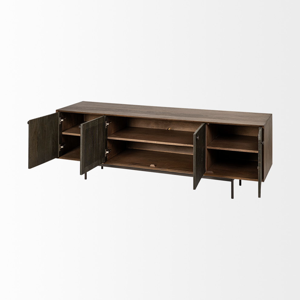 Grace I Two Toned Solid Wood Media Console With Slated Doors  TV up to 82 quot  Industrial   Entertainment Centers And Tv Stands   by HedgeApple  Houzz