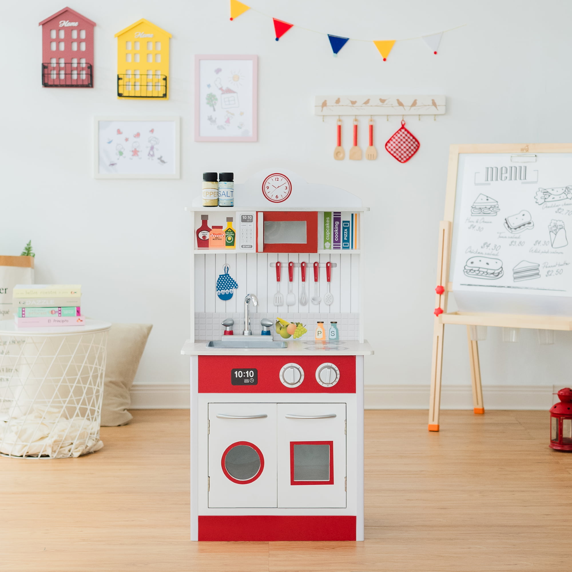 Teamson Kids Little Chef Madrid Classic Kids Kitchen Playset， Red/White