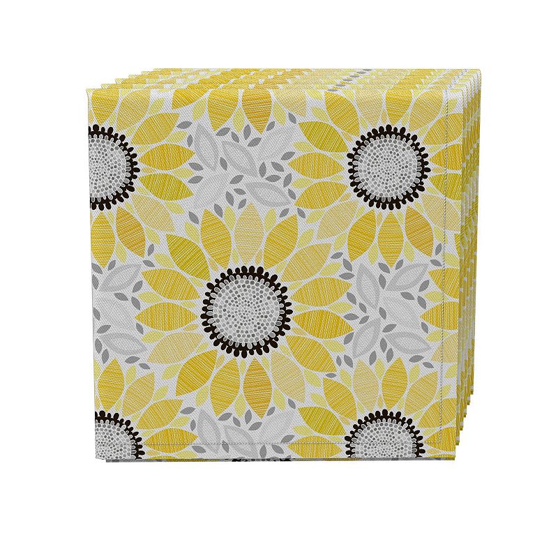 Napkin Set of 4， 100% Cotton， 20x20， Abstract Sunflowers