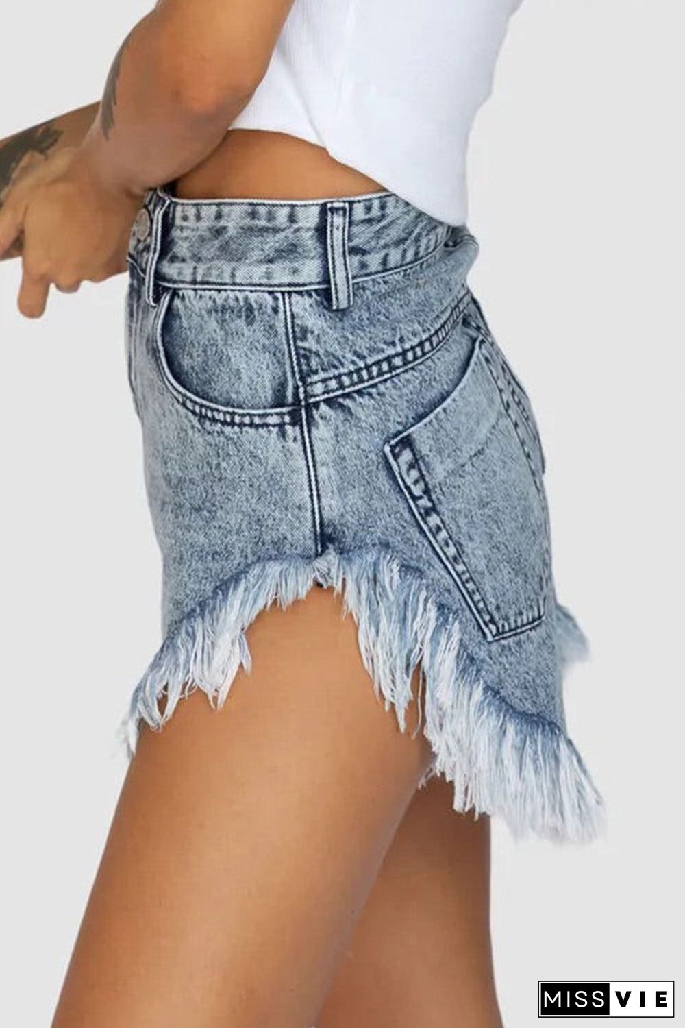 Dark Acid Wash Raw Hem Jean Shorts