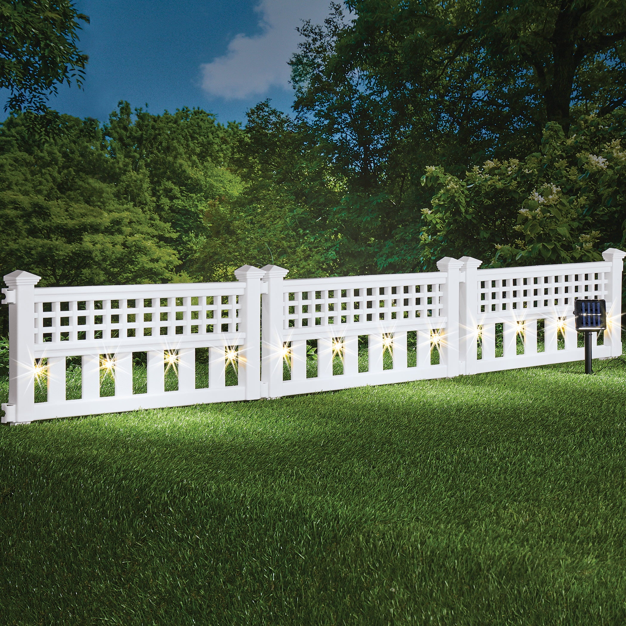 Collections Etc Solar Powered White Garden Border Fence, White - Set of 3 Panels - Edge your Garden or Pathway Stylishly - 23" x 14" Each