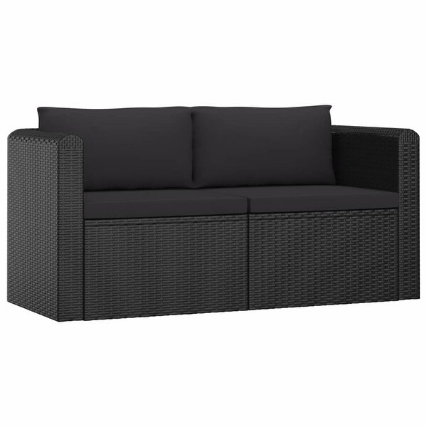 2 Piece Garden Sofa Set with Cushions Poly Rattan Black - Overstock - 35097610