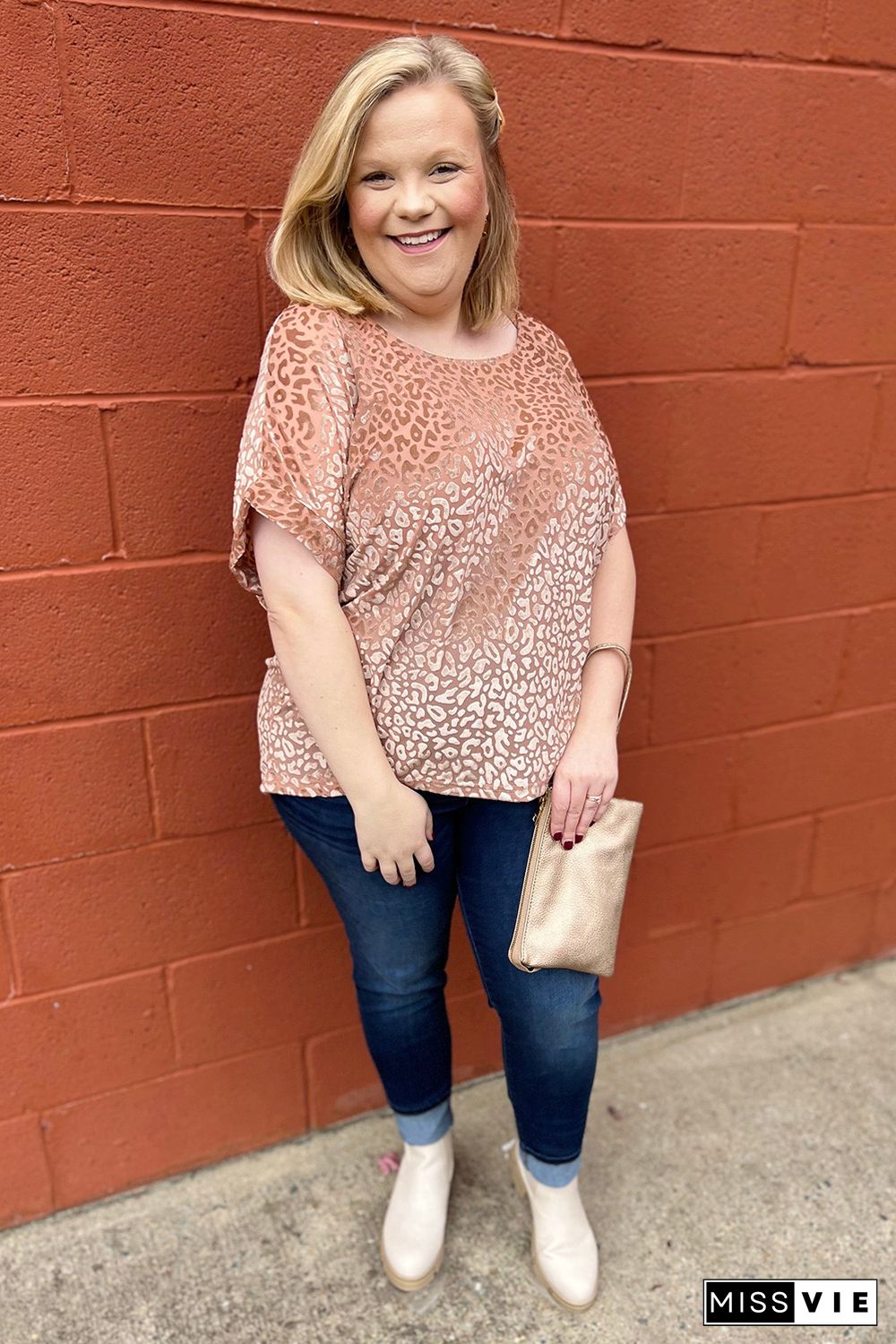 Pink Plus Size Ombre Glitter Leopard T-shirt