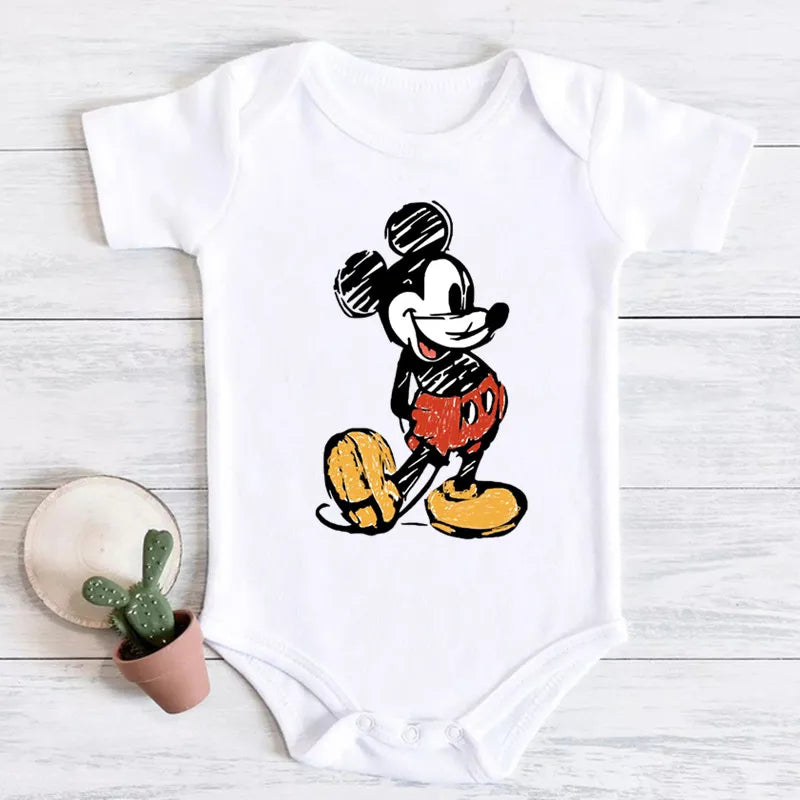 2024 New Summer Baby Clothing cotton micky mouse print bodysuit white short sleeve newborn romper 0-24M Toddler Jumpsuit