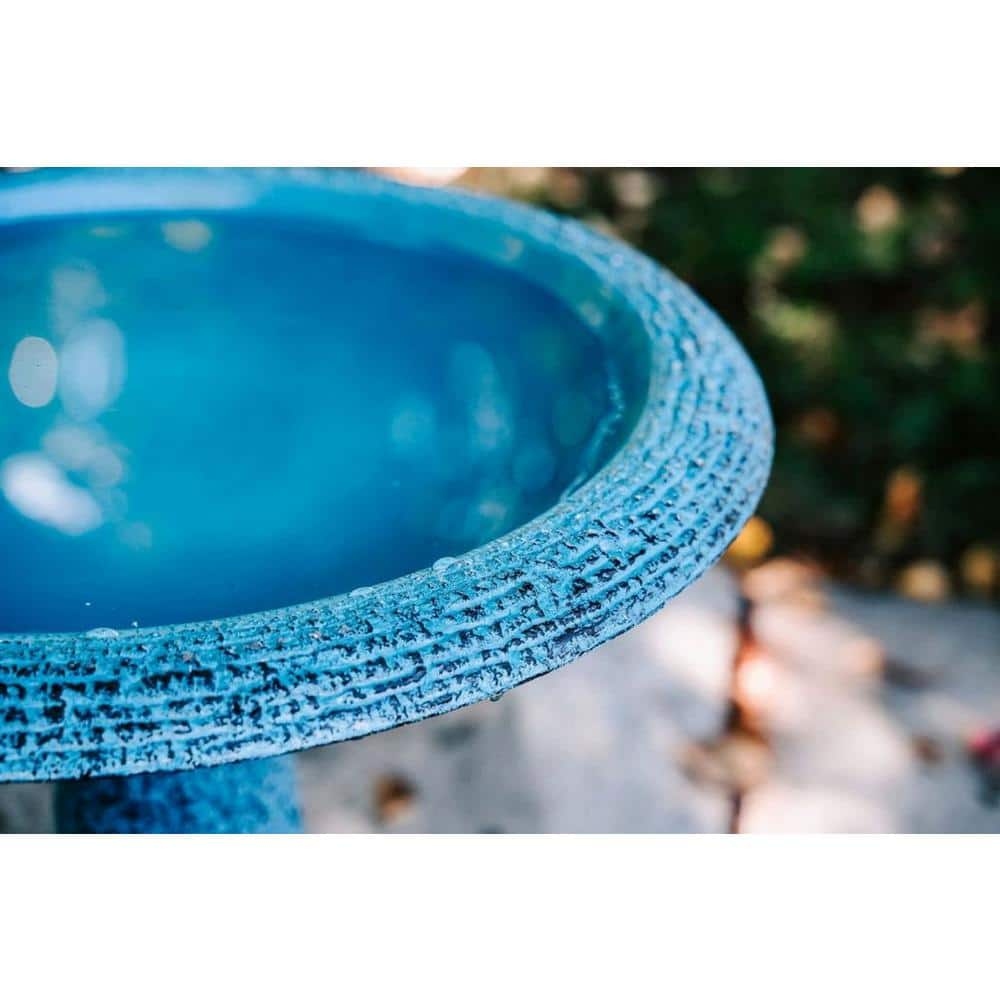 XBRAND 23.6 in. Tall Blue Fiber Stone Glazed Birdbaths with Tall Round Pedestal and Base (Set of 2) GE2420BBBL-2