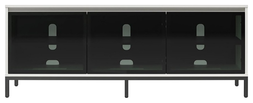 Alphason Media Console with Steel Post Base for TVs up to 77 quotin White   Transitional   Entertainment Centers And Tv Stands   by Homesquare  Houzz