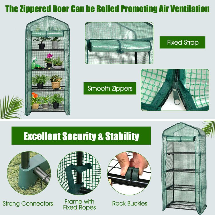 Heavy-Duty 4-Tier Portable Mini Greenhouse With Weatherproof Cover