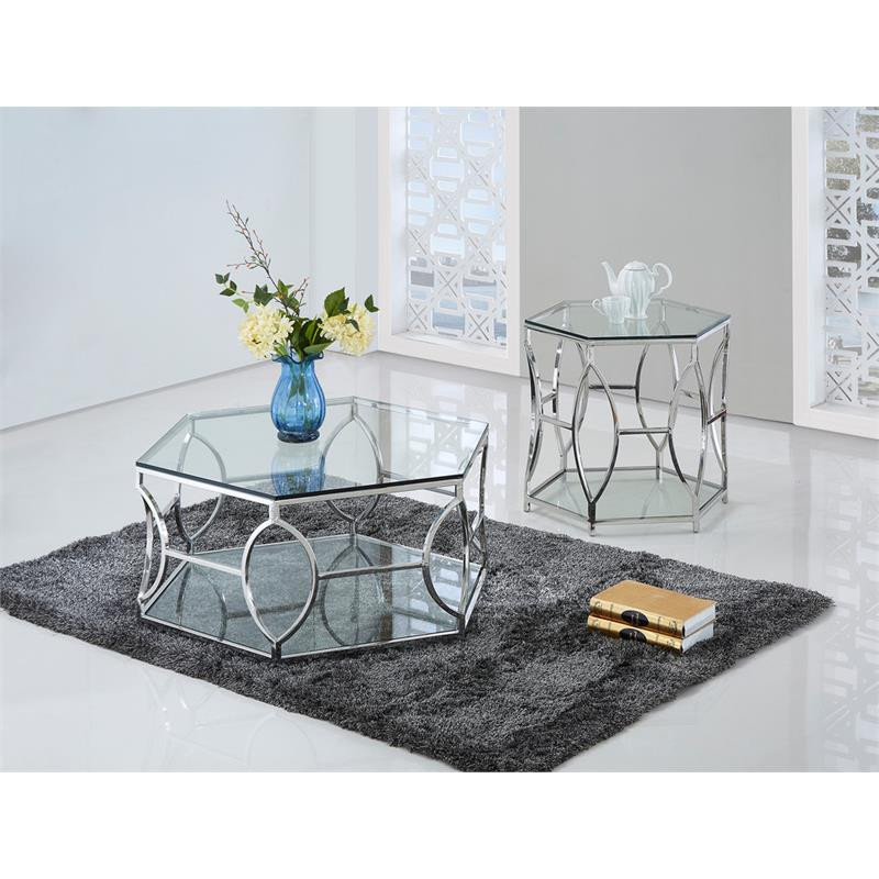 Best Master Brooke Hexagonal Clear Glass and Steel Frame Coffee Table in Silver   Contemporary   Coffee Tables   by Homesquare  Houzz