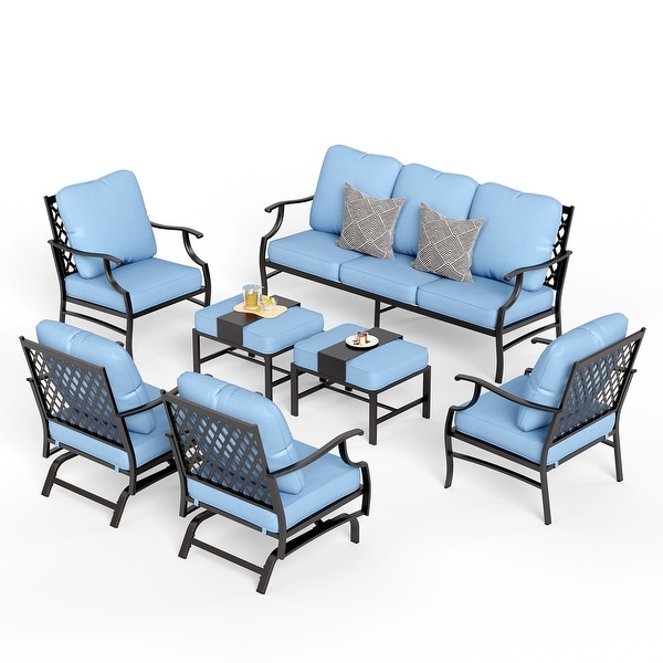 MAISON ARTS 6/7Piece Patio Conversation Sets，Sofa Set with 2/4 x Single Chairs，1 x 3seater Sofa and Coffee Table/Ottomans