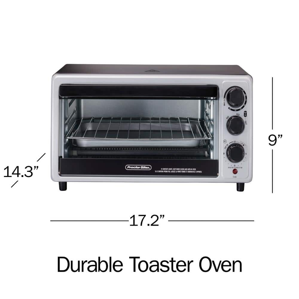 Proctor Silex 1500-Watt 6-Slice Silver Toaster Oven with Toast, Bake and Broil Settings 31124