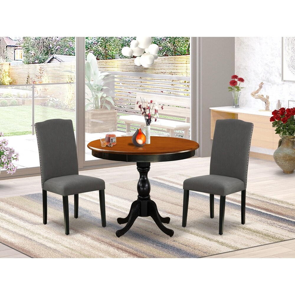 East West Furniture Kitchen Table Set Includes a Round Dining Table and Parson Chairs  Black   Cherry (Pieces Options Available)