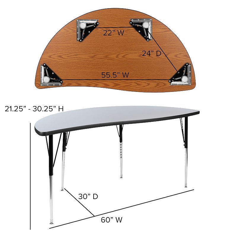 Emma and Oliver 2 Piece 60 Circle Wave Collaborative Grey Adjustable Activity Table Set