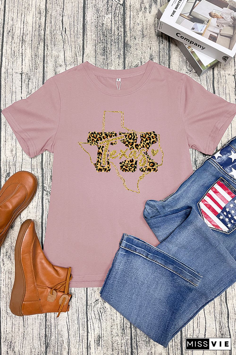 Texas Leopard Print Short Sleeve Graphic Tee Wholesale