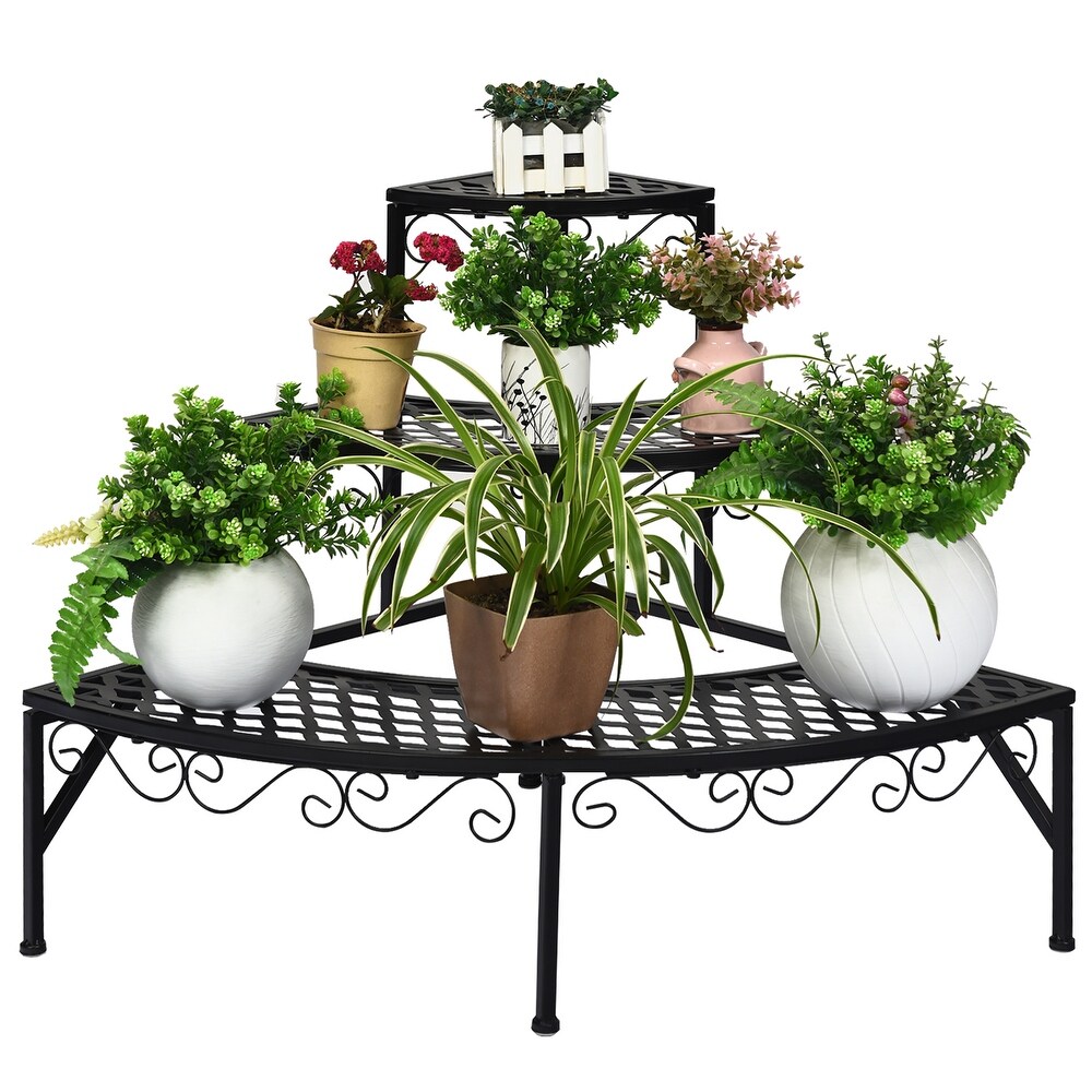 Costway Corner Plant Stand Metal 3 Tier Ladder Potted Shelf Flower