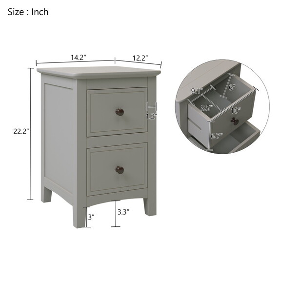 2 Drawers Solid Wood Nightstand End Table in White...