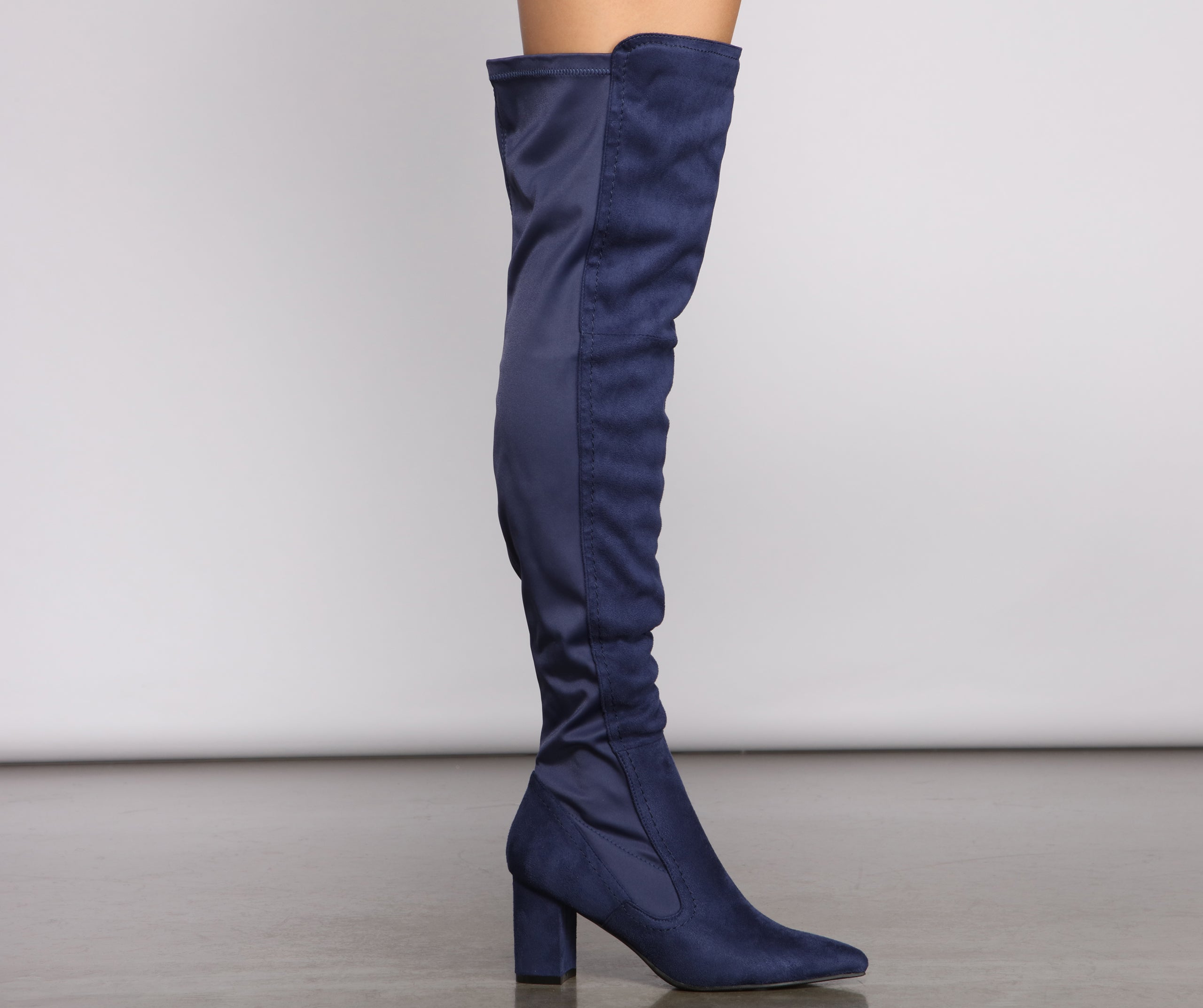 Faux Suede Over The Knee Block Heel Boots