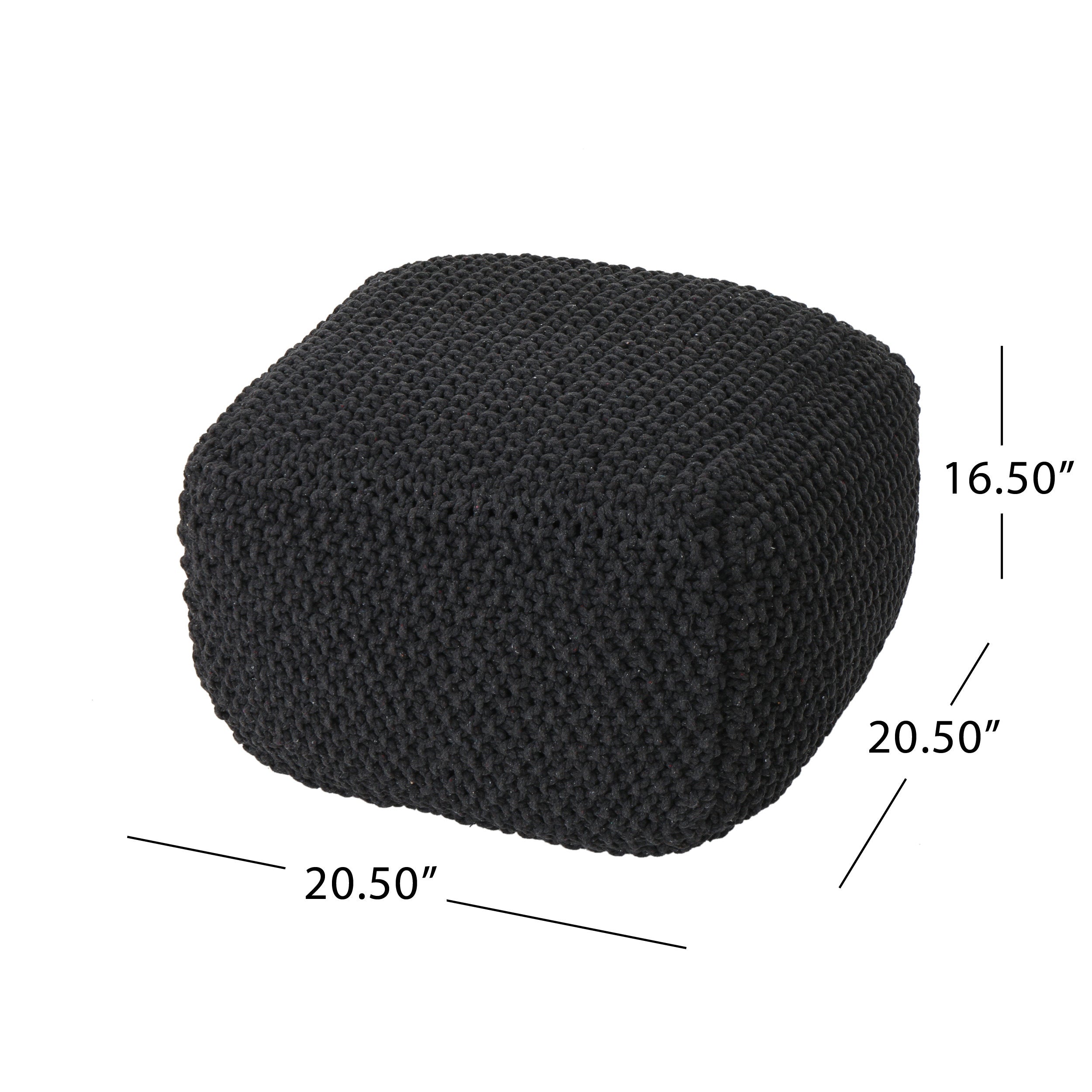 Joyce Knitted Cotton Square Pouf, Dark Grey