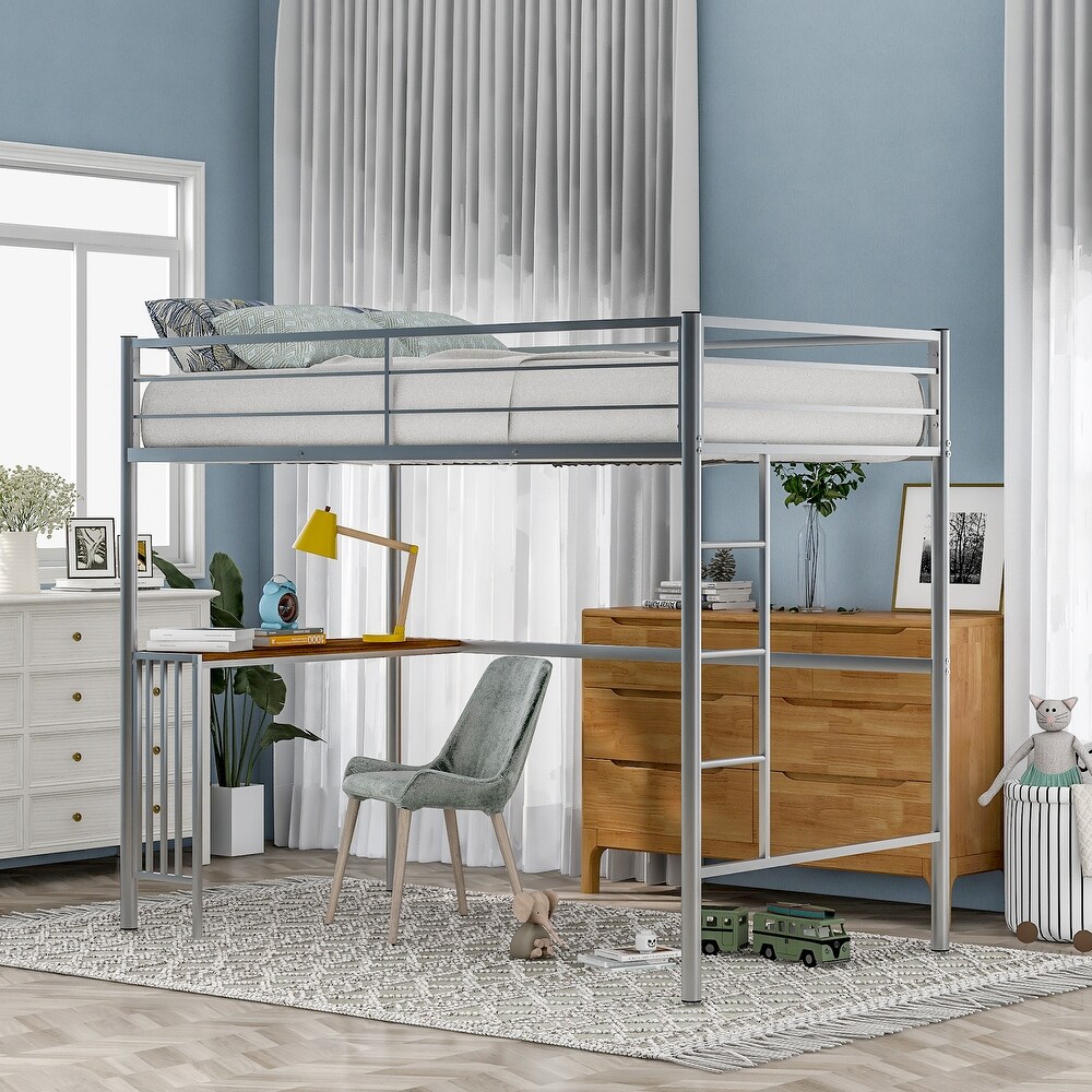 Twin Metal Bunk Bed Loft Bed with Desk  Ladder and Guardrails