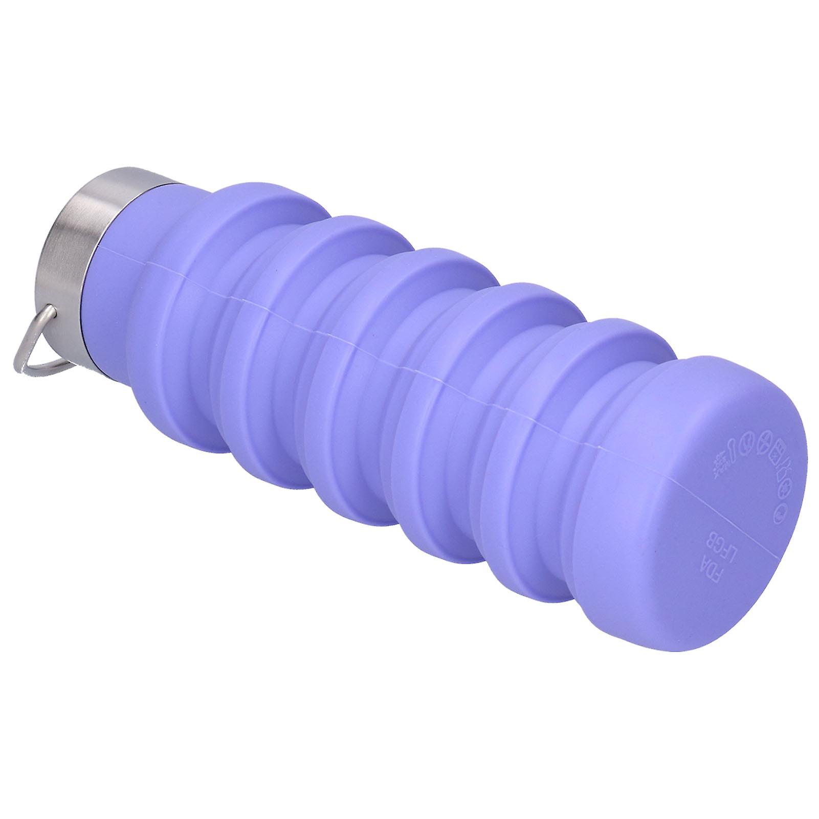 500ml Collapsible Silicone Water Bottle Drinking Cup with Stainless Steel Lid for Outdoor Mauve