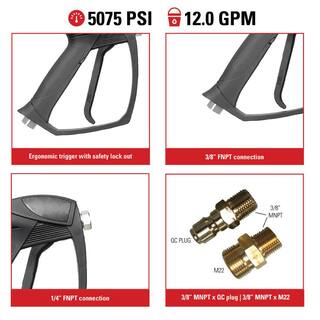 SIMPSON Professional Spray Gun with 14 in. FNPT Outlet Connection for Hot Water Pressure Washers M22 and QC Adapters Included 80178