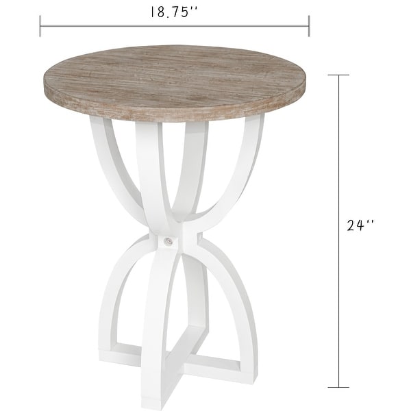 Farmhouse Round End Table， Rustic Wood Side Table for Living Room/Bedroom， White/Natural