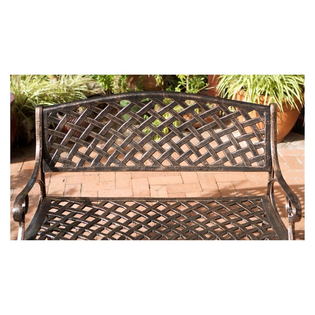 Cozumel Cast Aluminum Patio Bench Antique Copper Christopher Knight Home