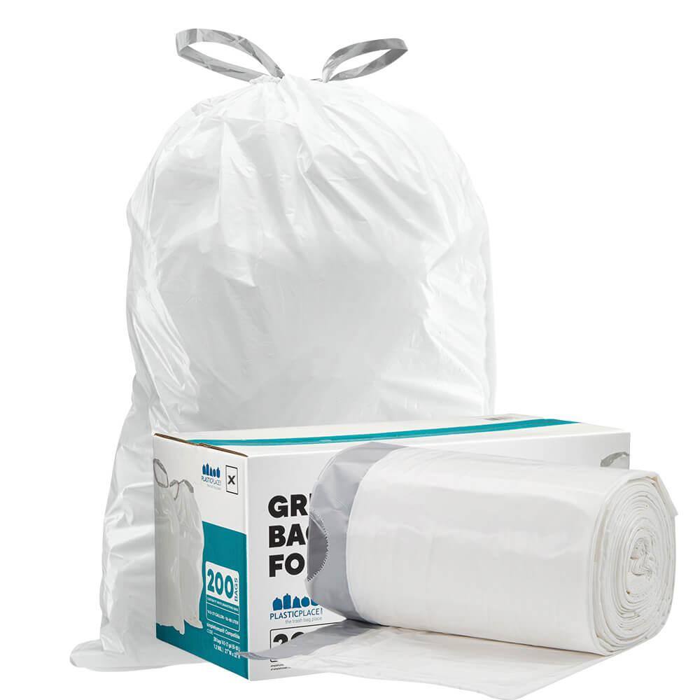 Plasticplace 21 Gallon  80 Liter White Drawstring Garbage Liners simplehuman* Code X Compatible 26