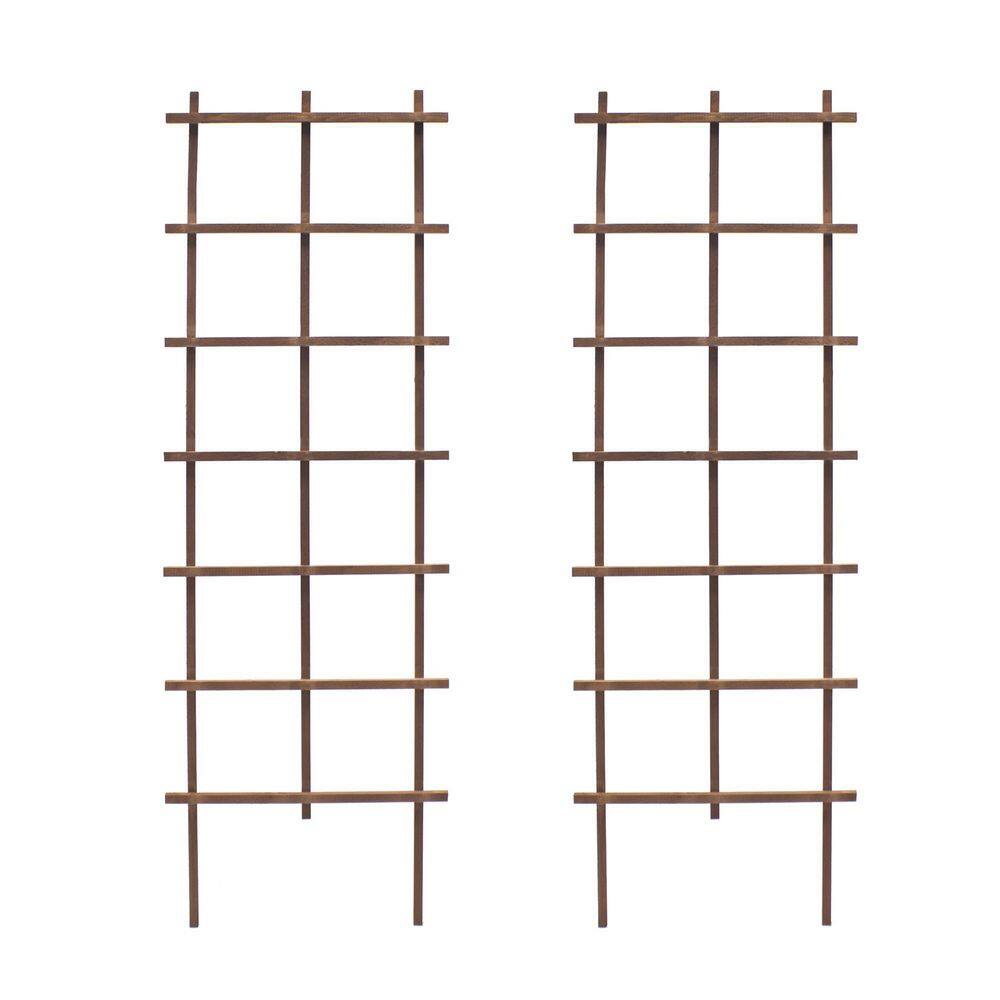 Outdoor Essentials Homestead 72 in. Walnut‐Tone Grid Ladder Trellis (2‐Pack) 490388