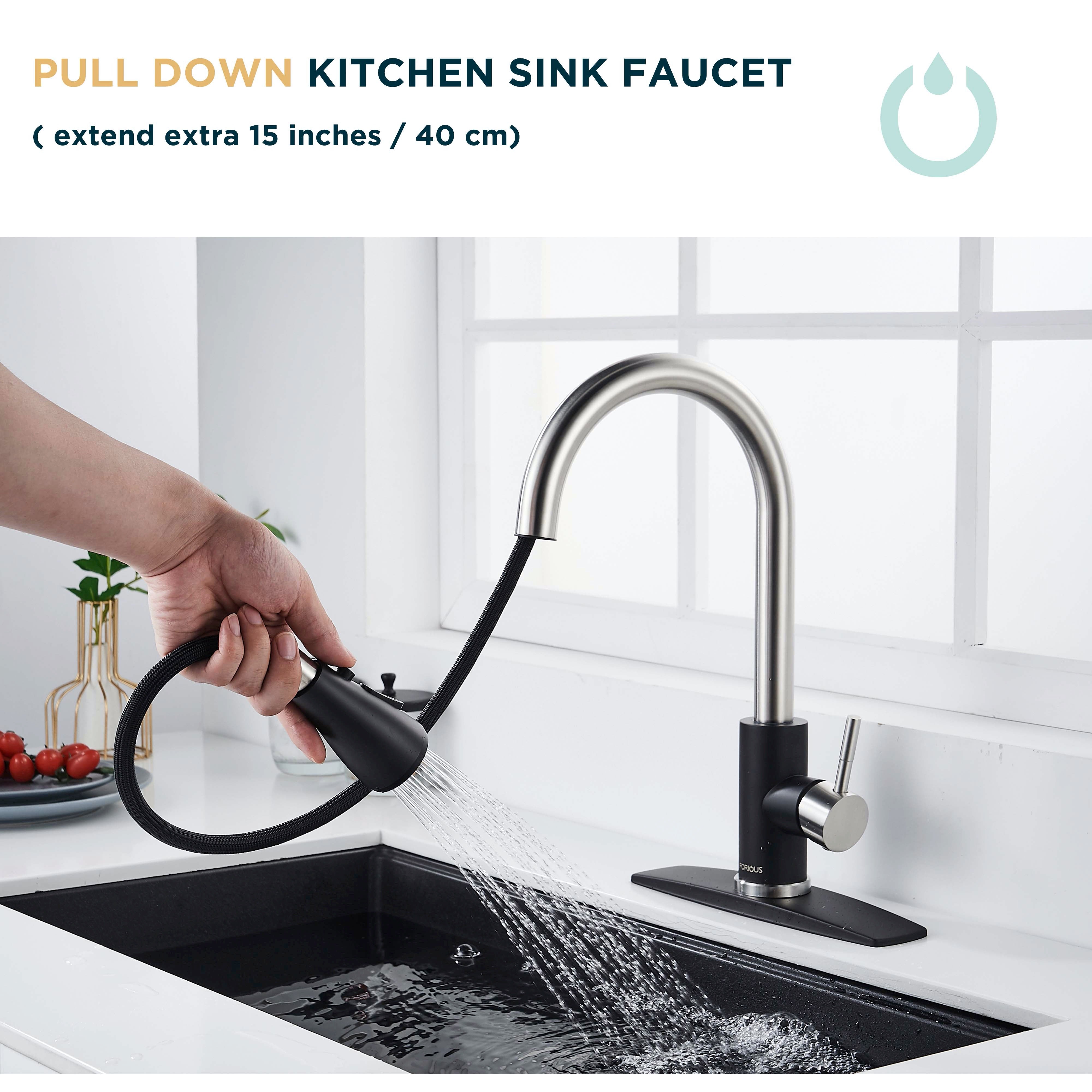 Forious Kitchen Faucet with Pull Down Sprayer Single Handle Brush Black in Kitchen