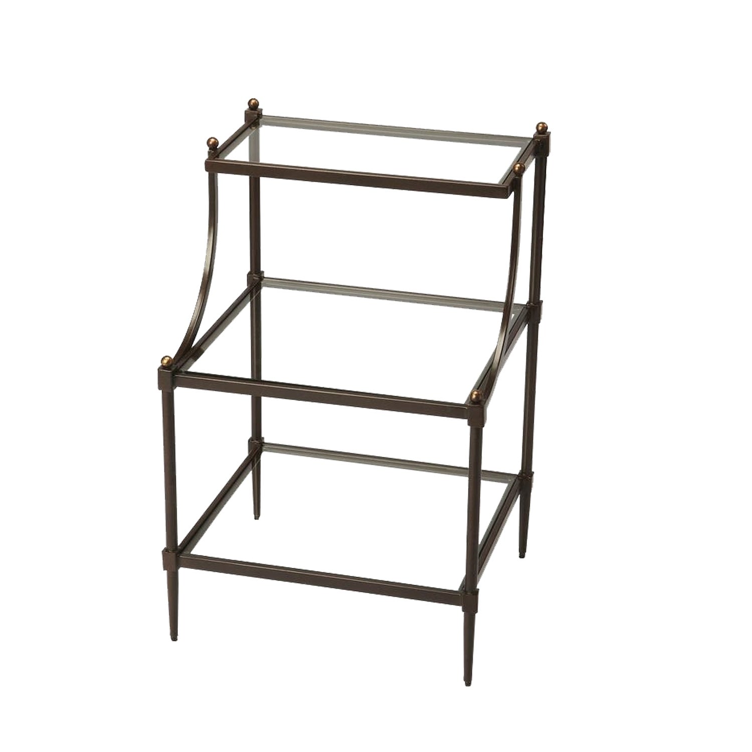 Transitional Tiered Metal and Glass Side Table in Light Bronze Tone Finish