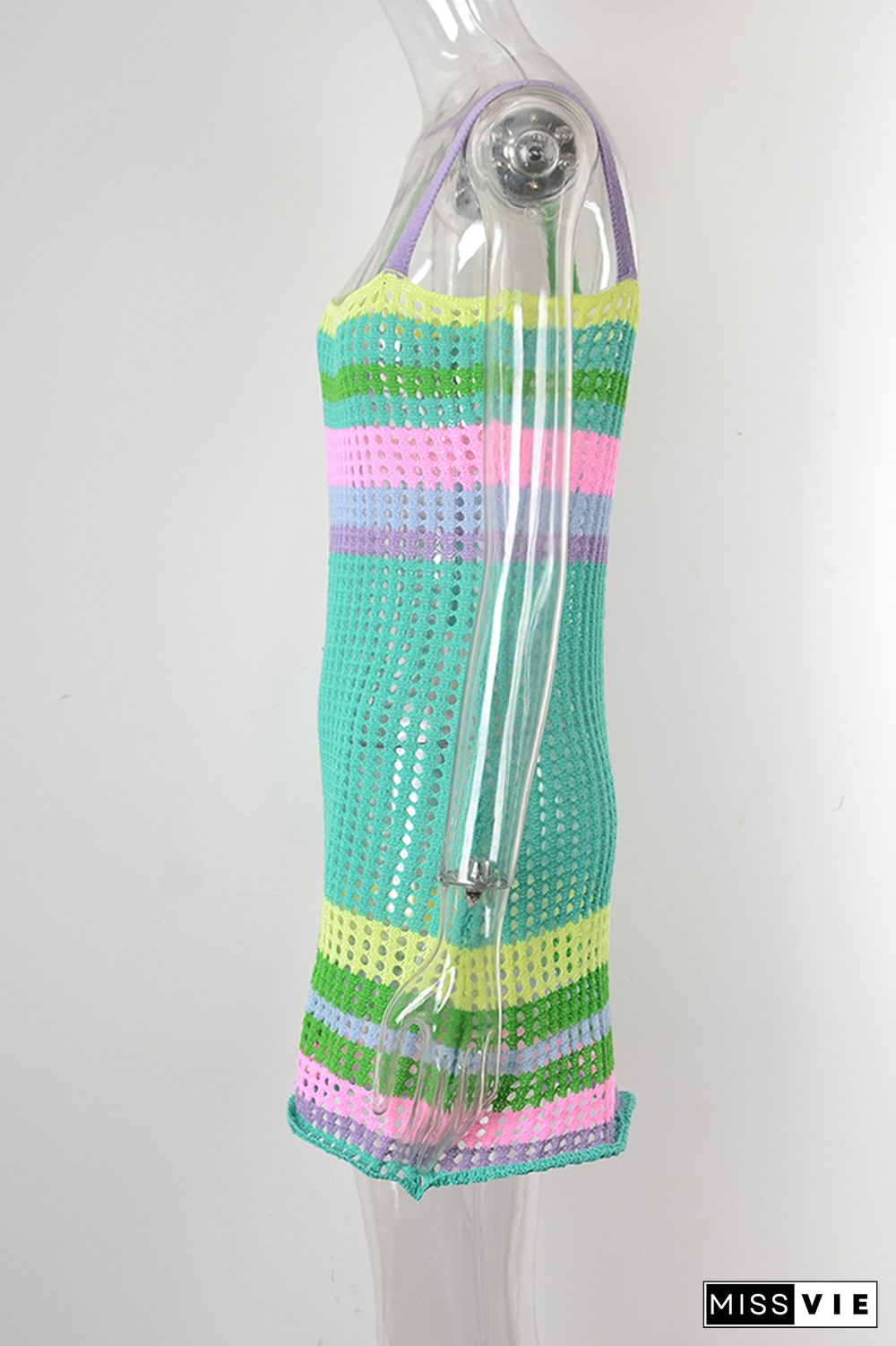 Colorful Striped Hollow Out Cami Beach Dress