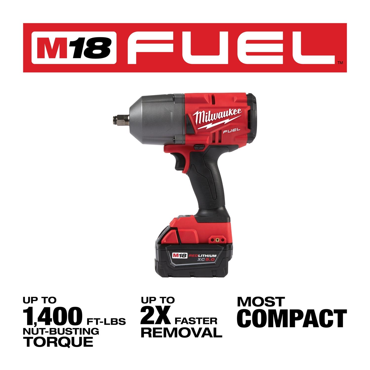 MW M18 FUEL 18 V 1/2 in. Cordless Brushless Impact Wrench Kit (Battery \u0026 Charger)