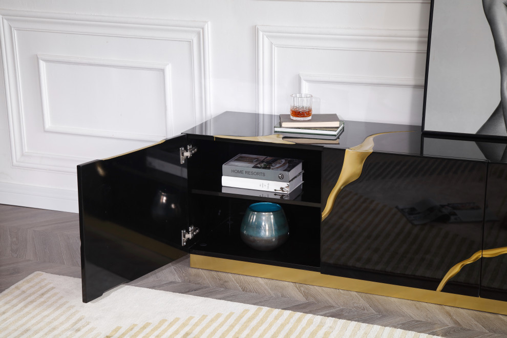 Modrest Aspen Modern Black and Gold TV Stand   Contemporary   Entertainment Centers And Tv Stands   by Vig Furniture Inc.  Houzz