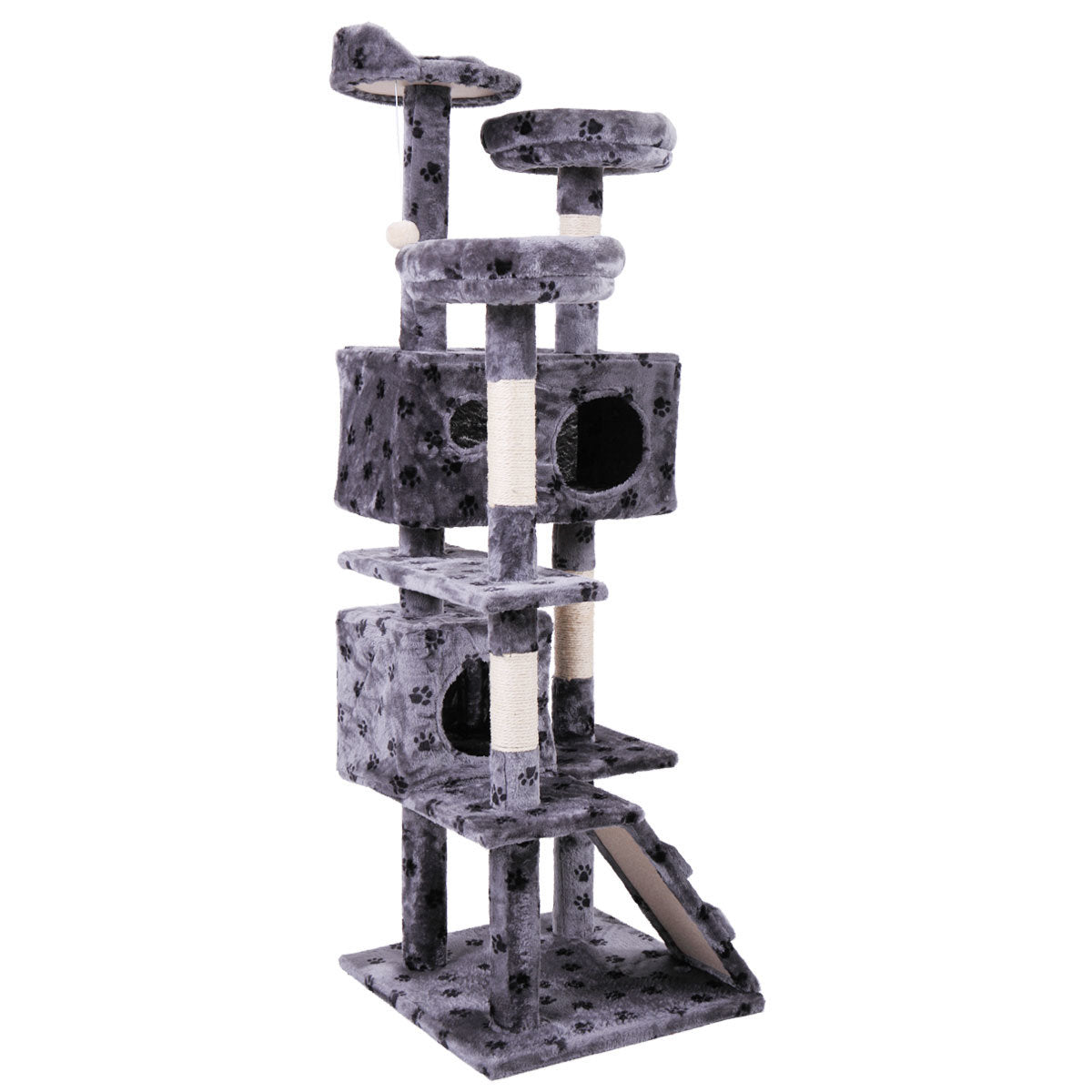 59.5 Inches Multi-Level Cat Tree Stand House Furniture Kittens Activity Tower with Scratching Posts Kitty Pet Play House (Grey)