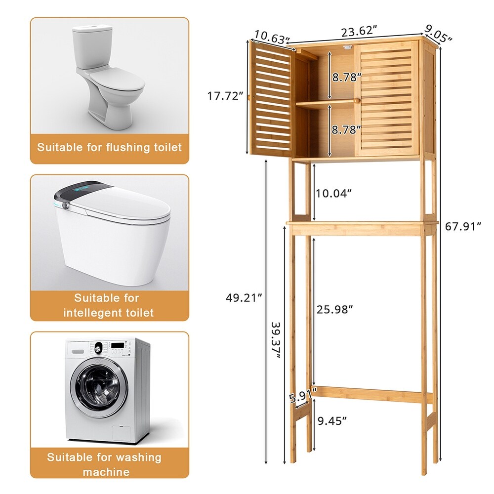 Over The Toilet Bathroom Cabinet with 2 Doors and 1 Shelf  Bamboo