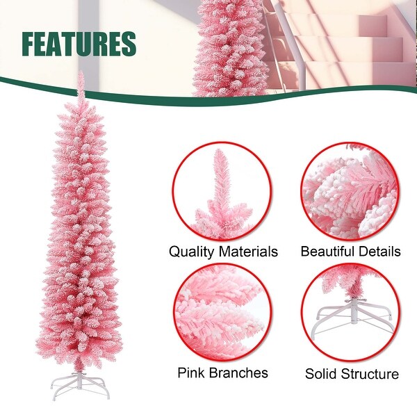 6Ft Pencil Slim Artificial Pink Christmas Tree