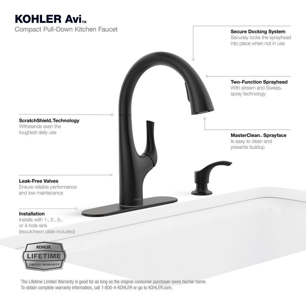 KOHLER Avi Single-Handle Pull Out Sprayer Kitchen Faucet in Matte Black K-R27141-SD-BL