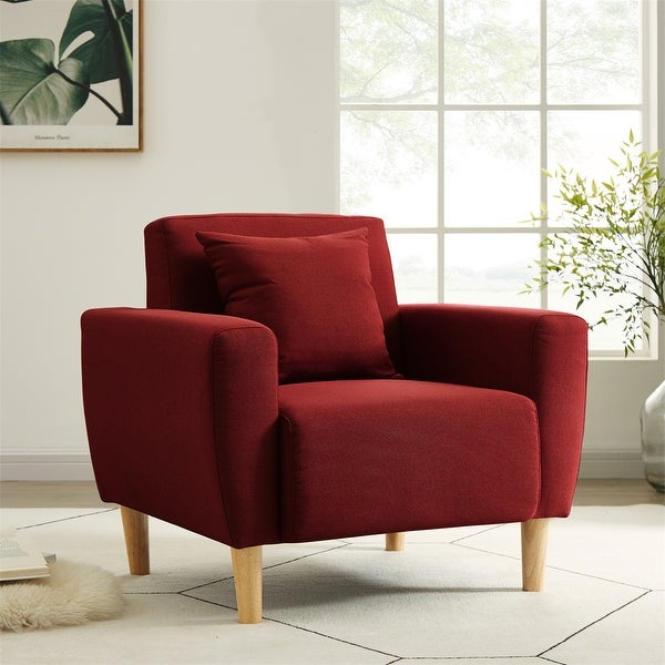 Linen Square Arm Accent Chair with Pillow