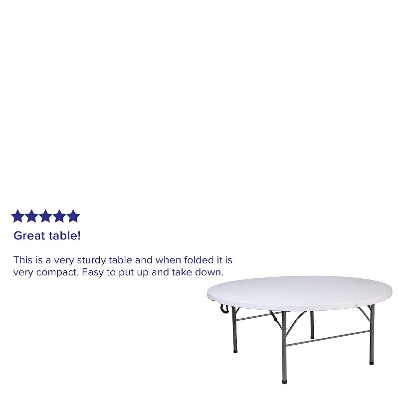 Emma and Oliver 5.89-Foot Round Bi-Fold Granite White Plastic Banquet Folding Table with Handle