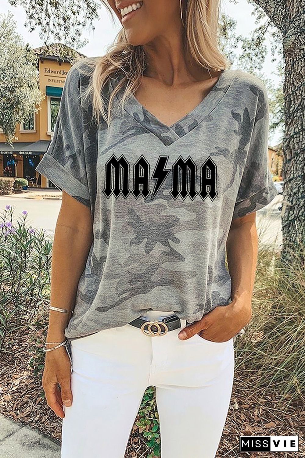 MAMA Print Graphic Tees for Women Wholesale Short Sleeve T shirts Top