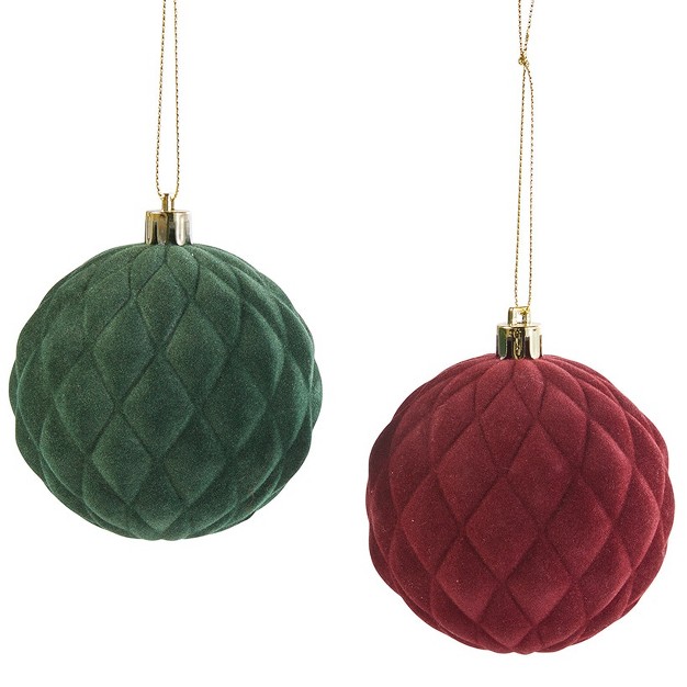 The Lakeside Collection Diamond Velvet Ball Ornaments 2 Pieces