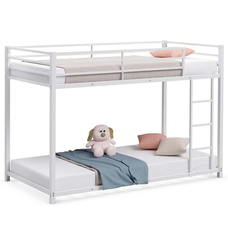 Metal Bunk Bed Twin Over Twin, Classic Bunk Bed Frame Platform with Side Ladder & Safety Guardrail