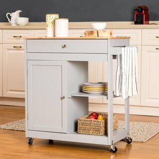 Glitzhome 34.25 in.H Gray Wooden Basic Kitchen Island with 1 Drawer+1 Door+2 Tier 2000800010