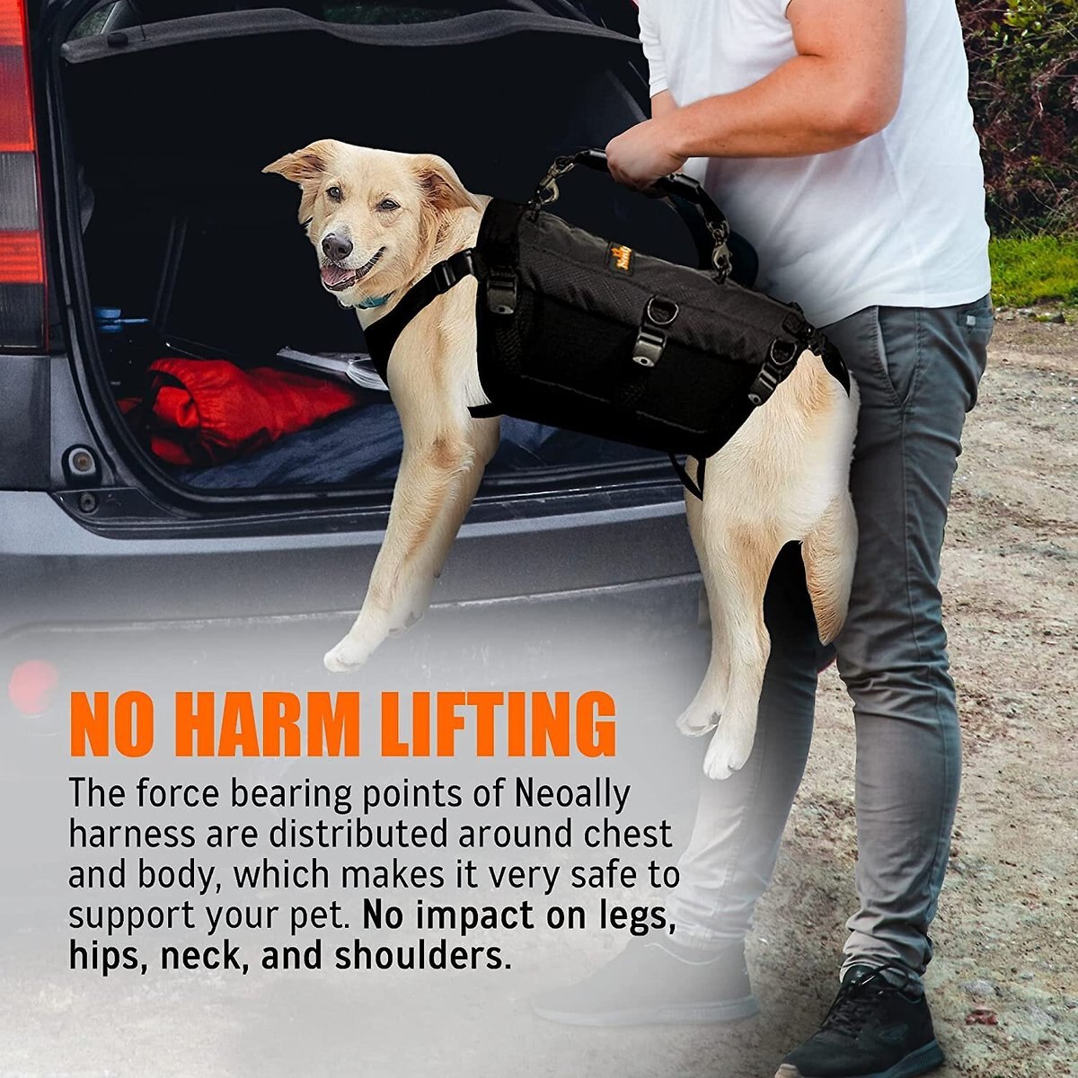 NeoAlly Full Body Lift Support Sling and Mobility Aid Dog Harness， Black