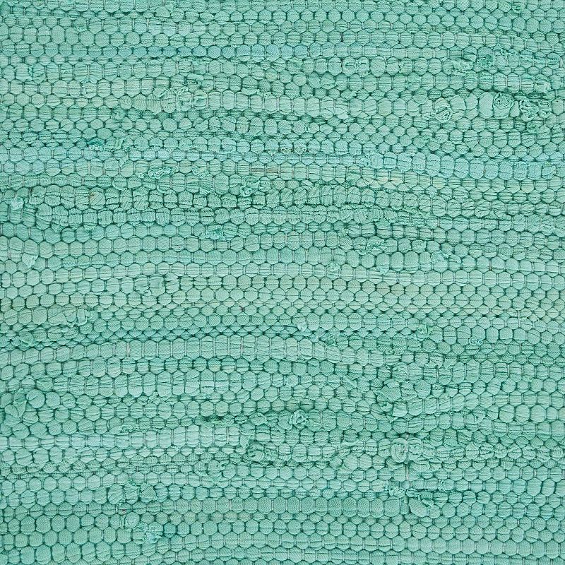 80 Turquoise and Cream Hand Woven Bordered Rectangular Table Runner